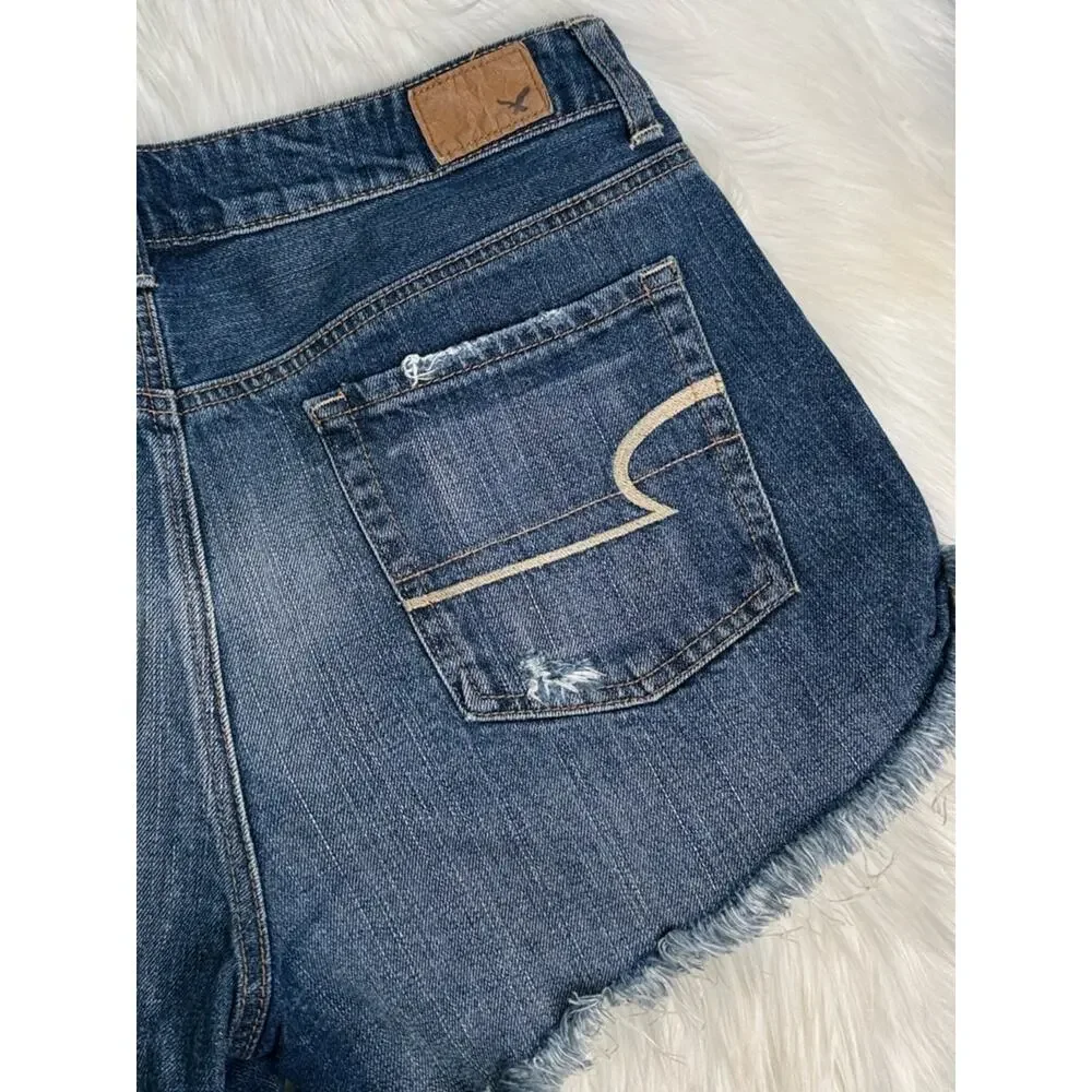 American Eagle Lace Pockets High Rise Festival Denim Cut Offs